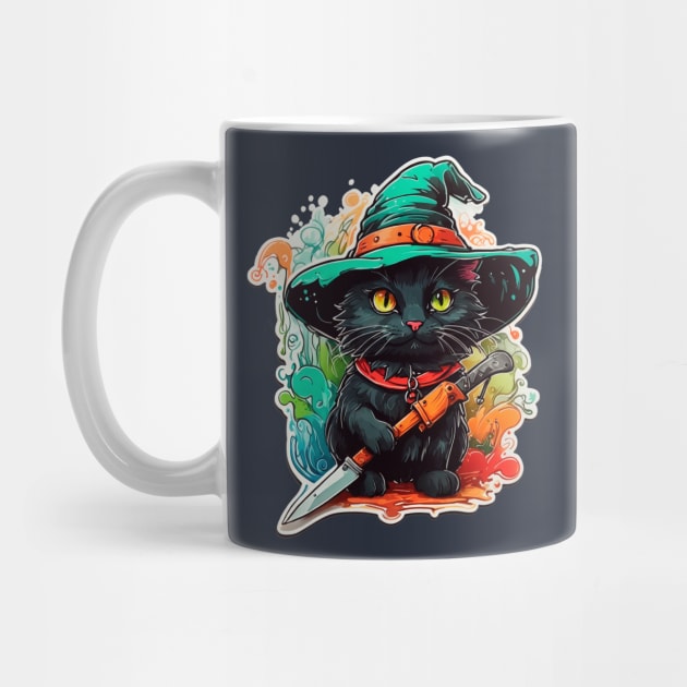 DANGEROUS BLACK CAT WITH WITCH HAT by cafee